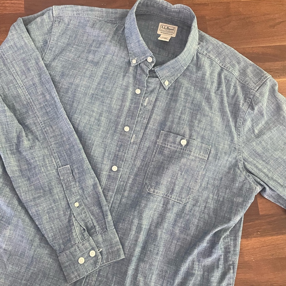 L.L. Bean Blue Casual Button Down Shirt